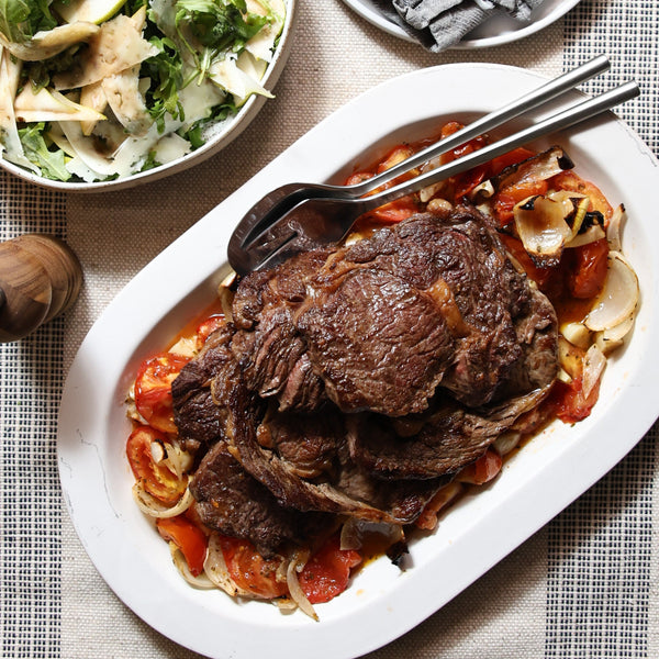 Scotch Fillet Steaks with Roasted Tomatoes and Rocket & Pear Salad