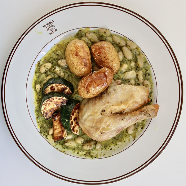 Roast Chicken with Salsa Verde Beans