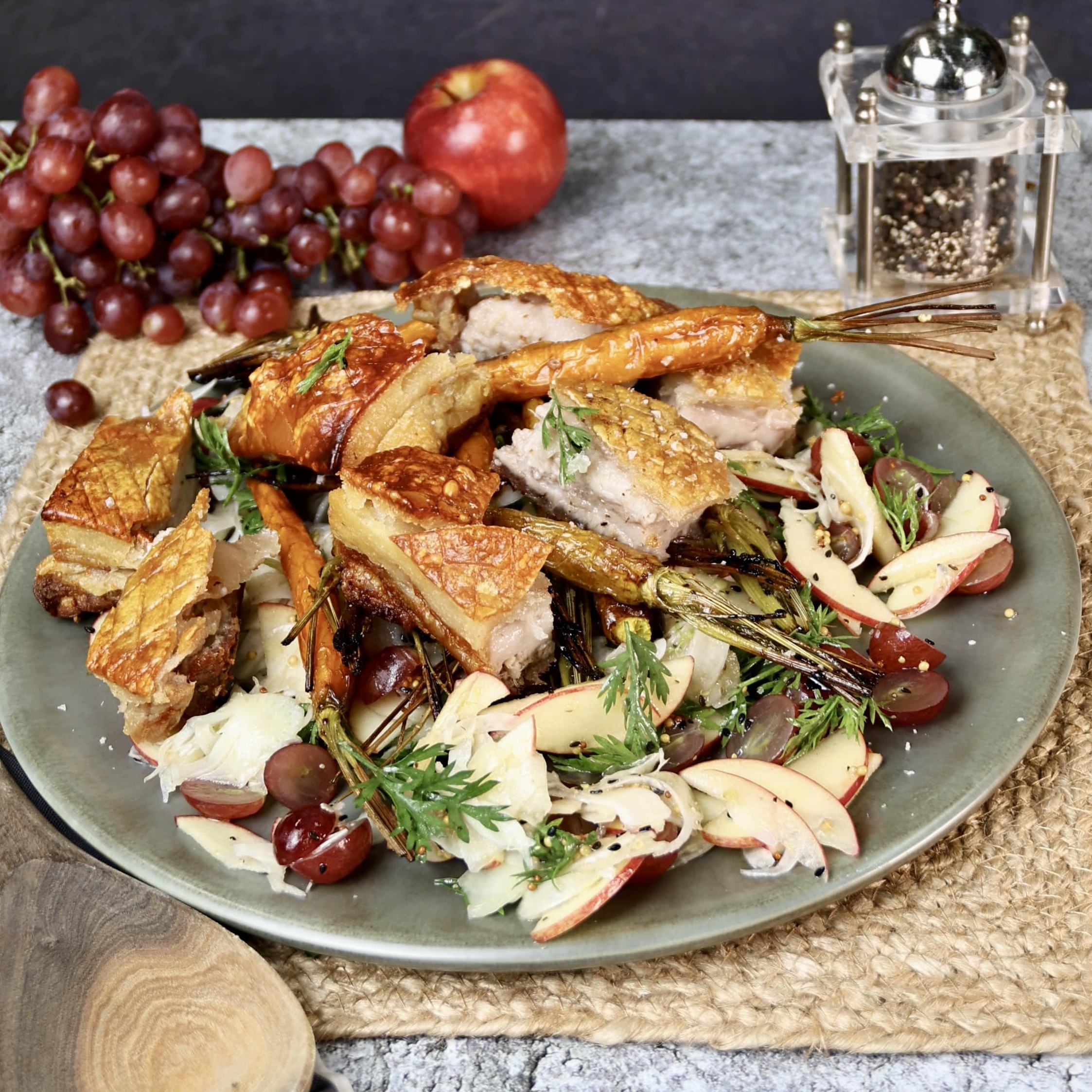 Crispy Pork Belly with Apple Fennel & Grape Salad Harris Farm Markets
