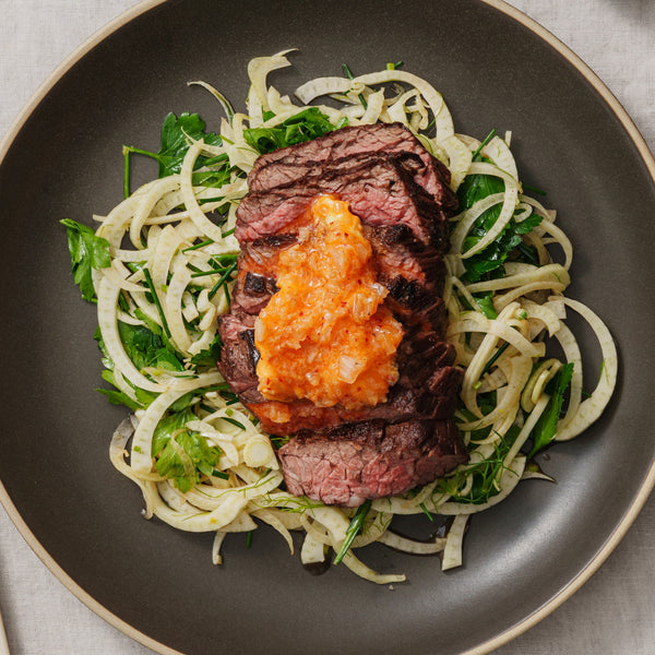 Bavette with Fennel Salad and Kimchi Butter
