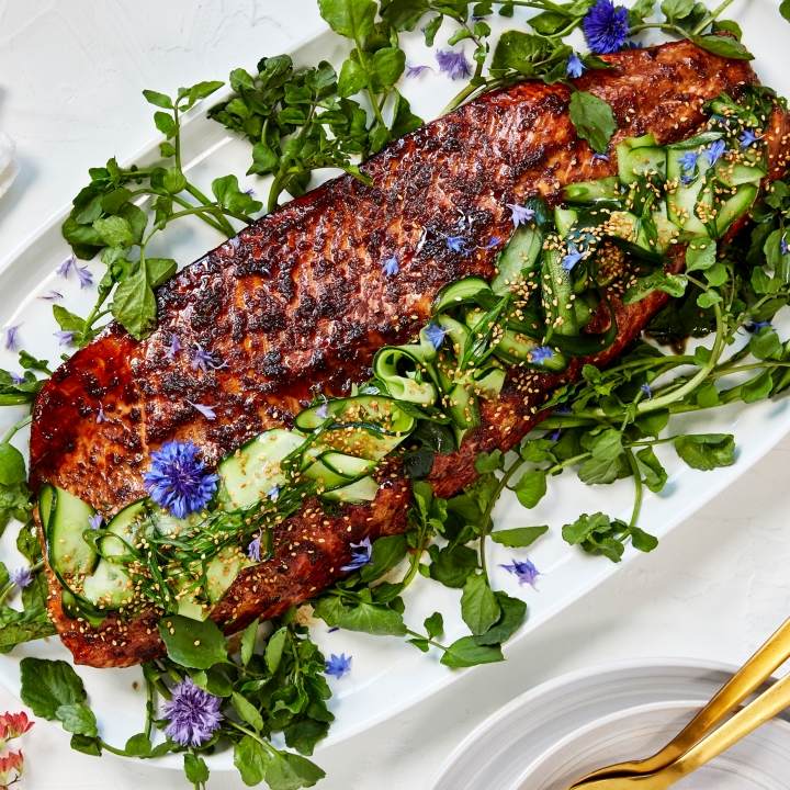 Honey and Tamari Baked Salmon with Pickled Cucumber – Harris Farm