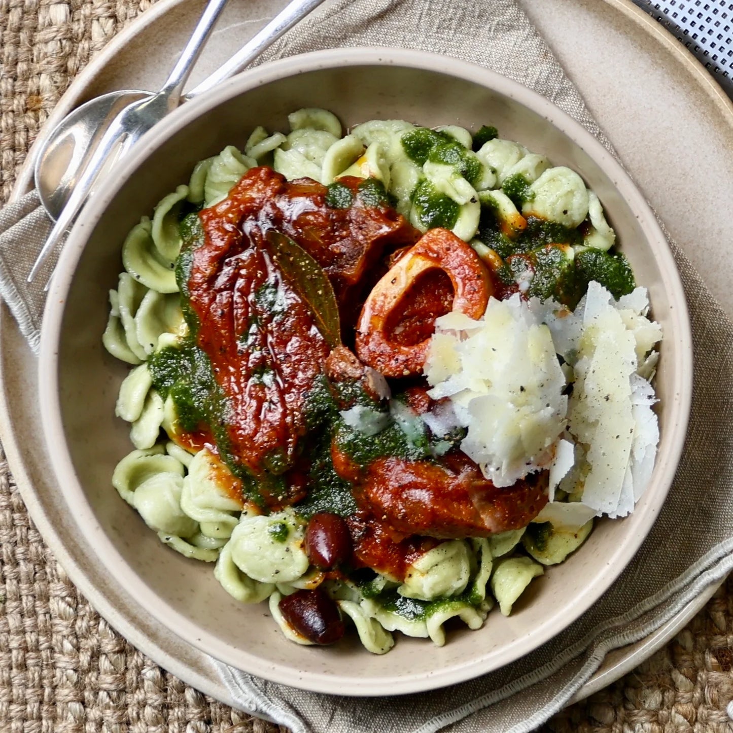 Pressure Cooker Osso Bucco, Orecchiette and Basil Dressing