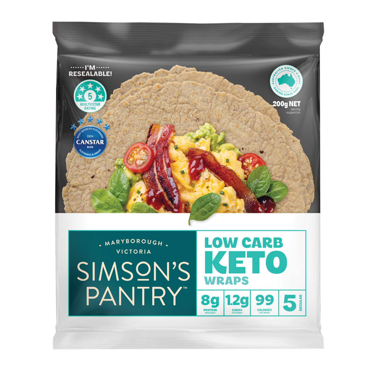 Simson's Pantry Low Carb Keto Wraps x5 200g