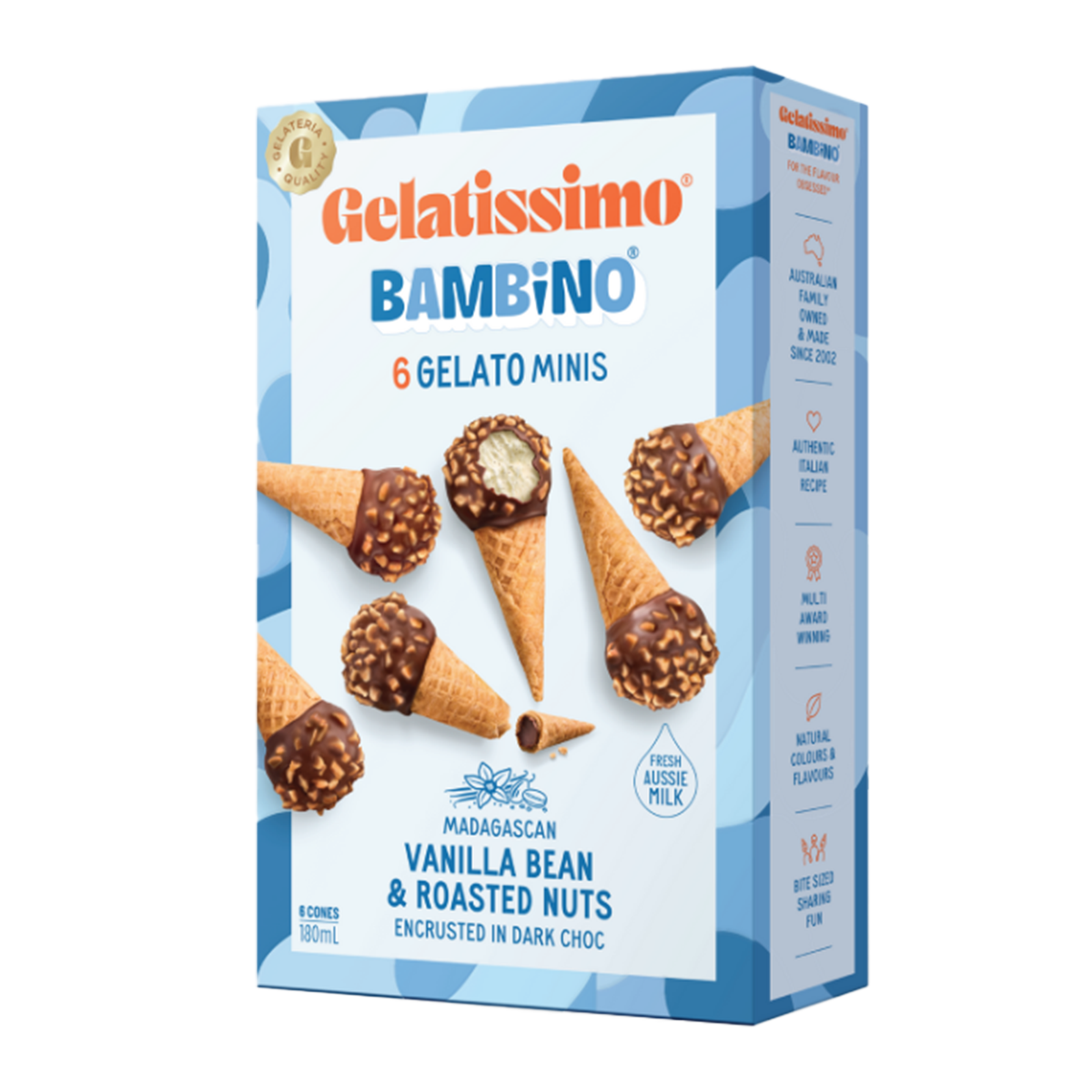 Gelatissimo Mini Vanilla Bean and Roasted Nuts x6 180ml