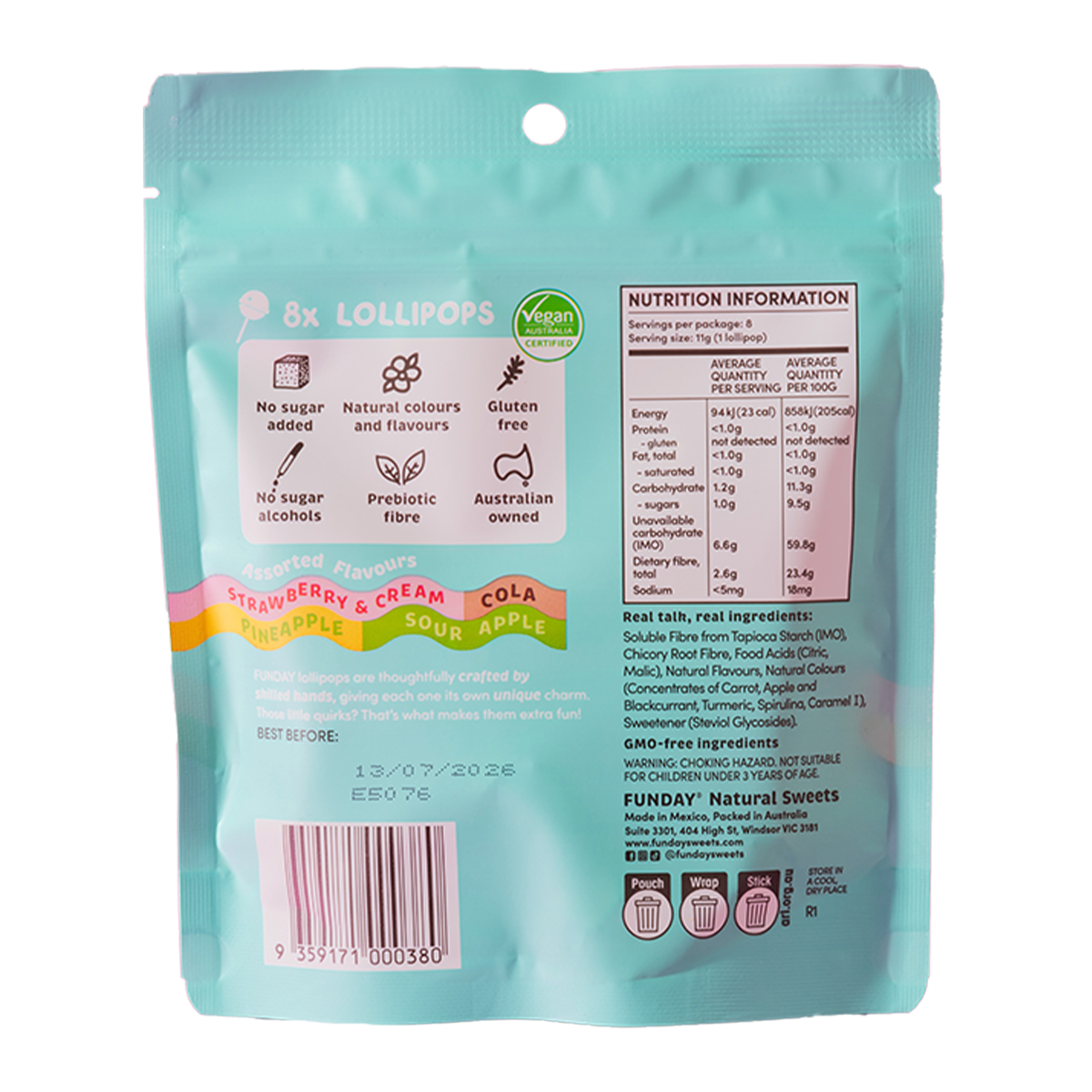 Funday Natural Sweets Lollipops Bag 88g
