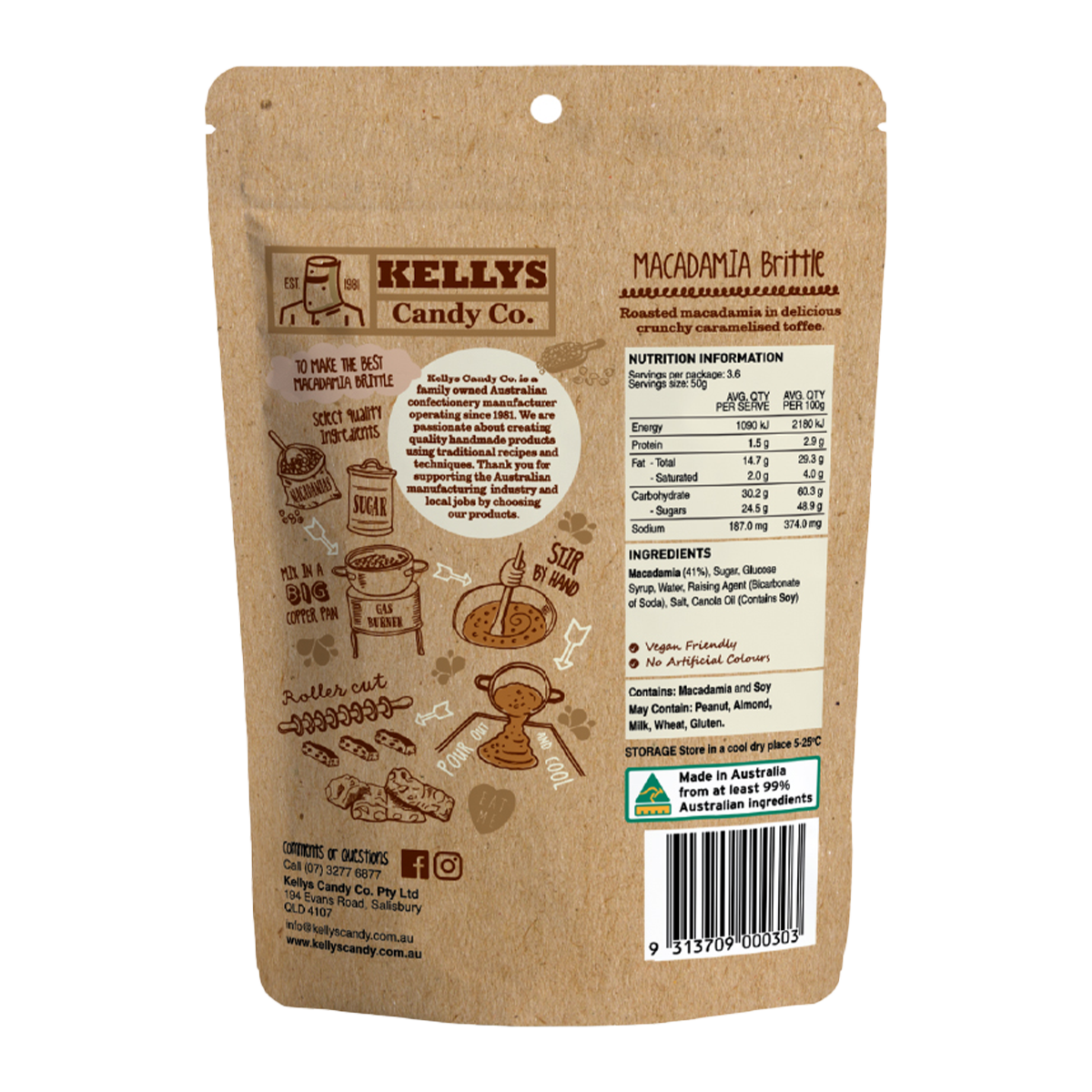 Kellys Candy Co. Macadamia Brittle 180g
