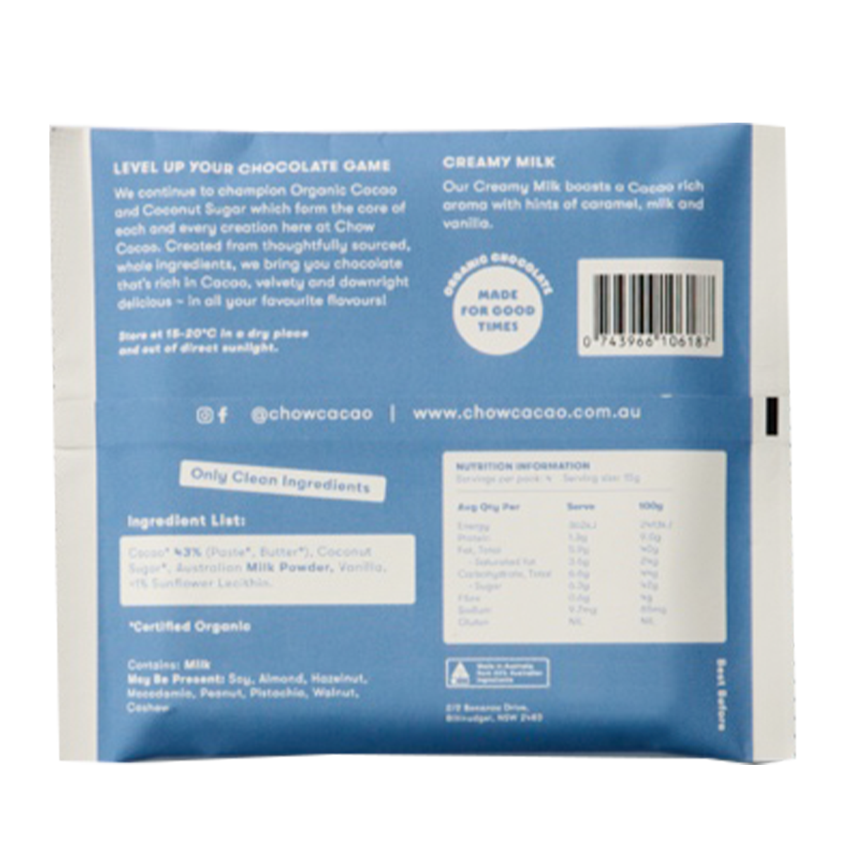 Chow Cacao Creamy Milk Chocolate 60g