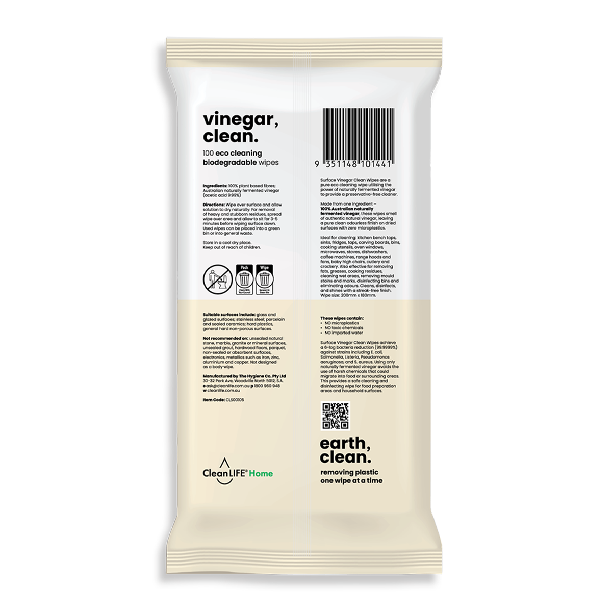Clife Surface Biodegradable Vinegar Wipes x100