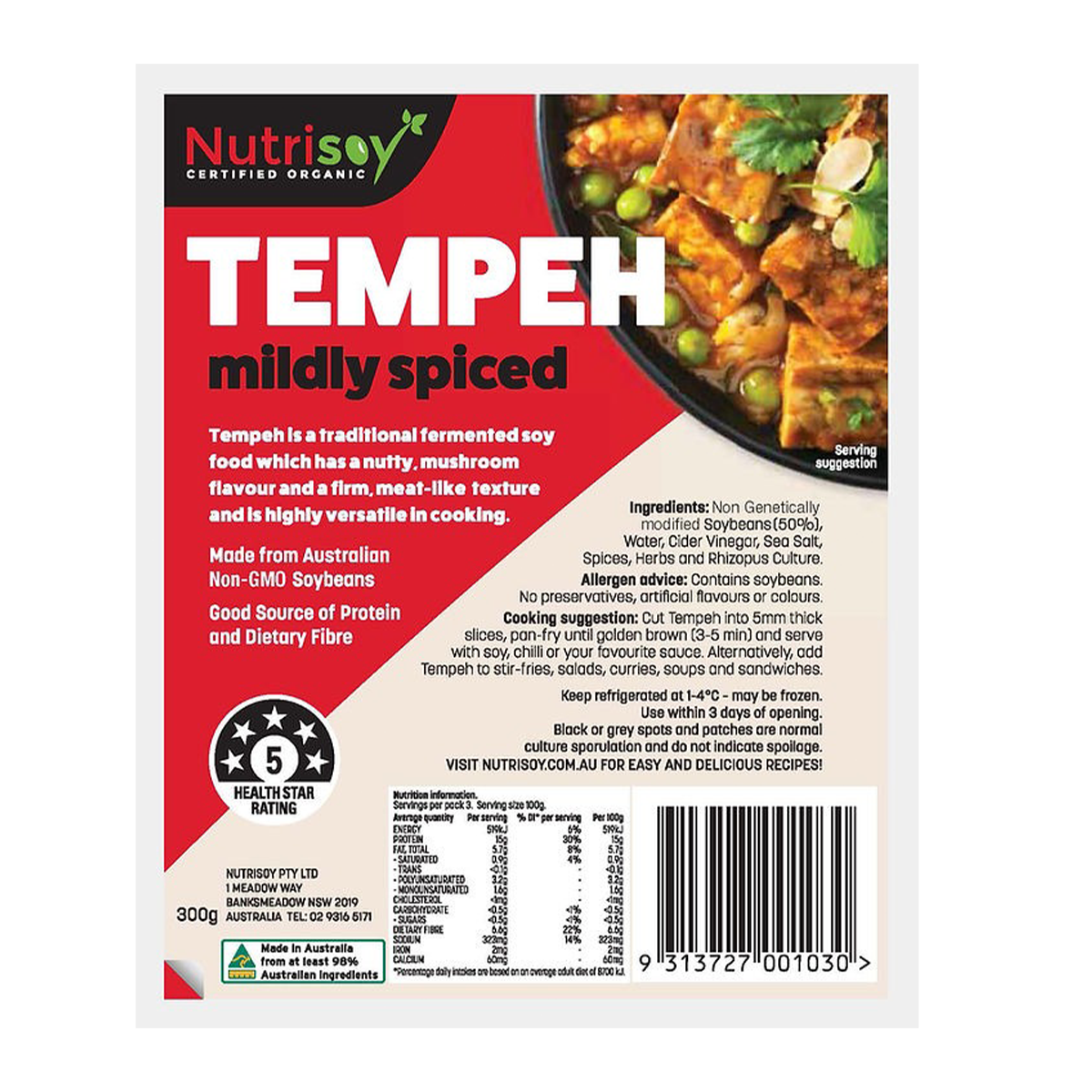 Nutrisoy Organic Spiced Tempeh 300g