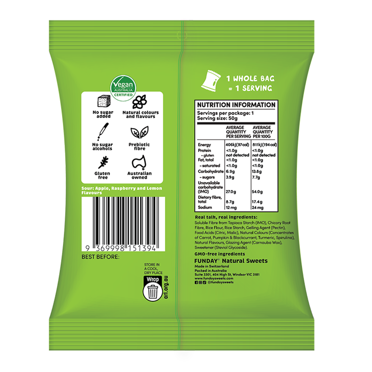 Funday Sour Vegan Gummy Bears 50g