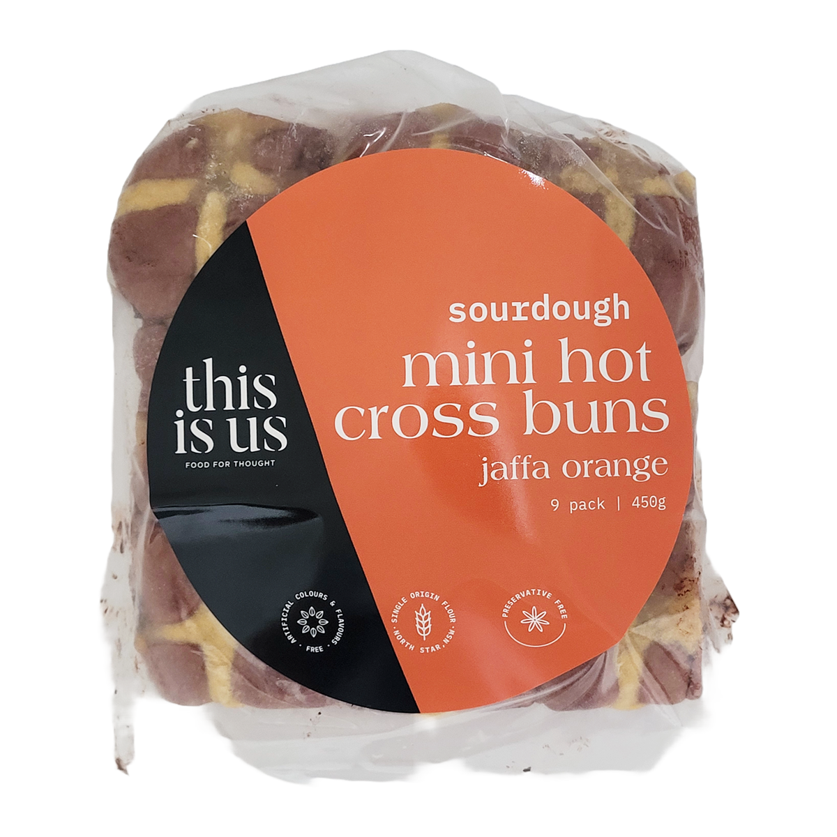 This Is Us Sourdough Jaffa Orange Hot Cross Bun 9 Pack 450g