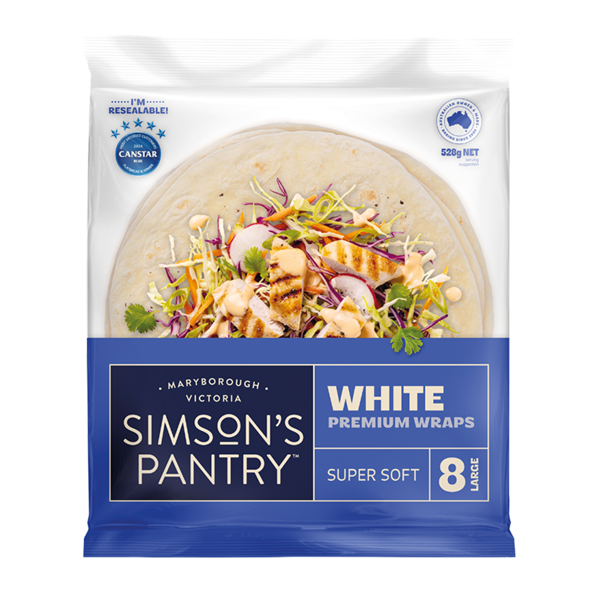 Simson's Pantry Preservative Free Premium White Large Wraps x8 528g