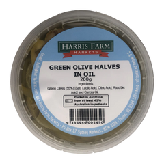 Harris Farm Green Olive Halves In Oil 200g