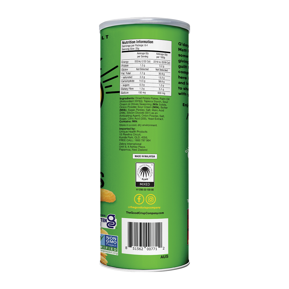 The Good Crisps Sour Cream and Chives 160g
