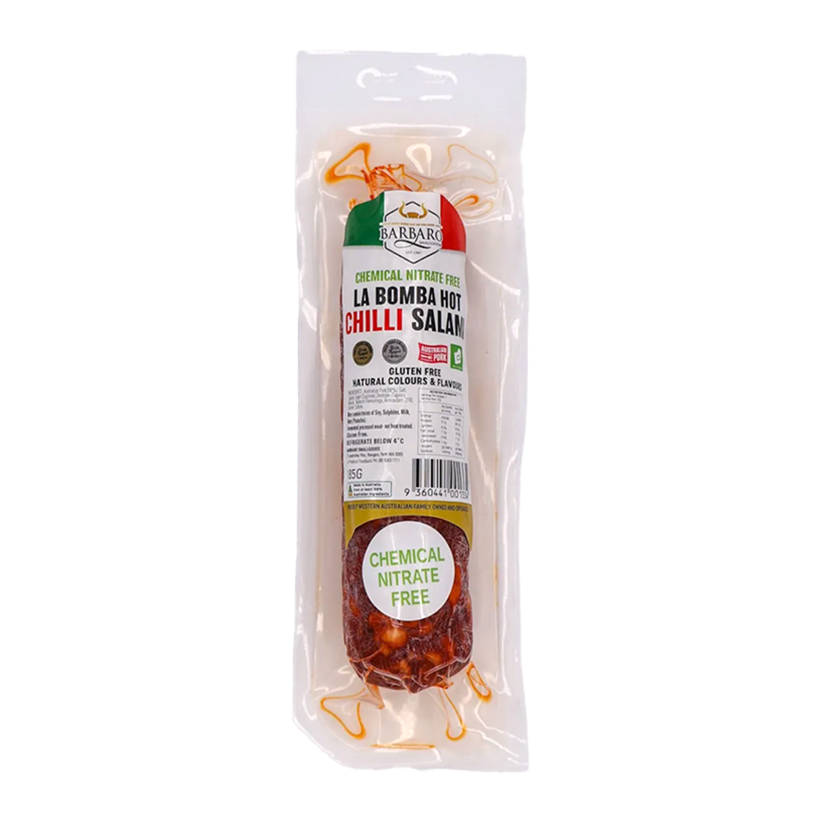 Barbaro Smallgoods Nitrite Free La Bomba Hot Salami Chilli 185g