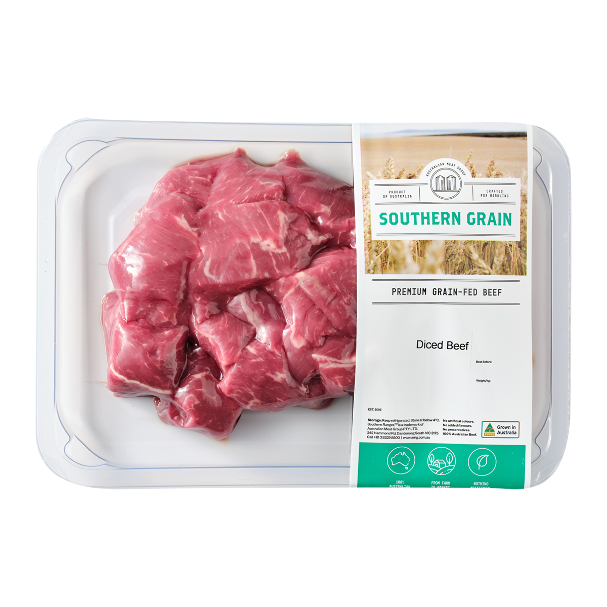 Southern Grain Premium Grain Fed Beef MB2 Diced Beef 400-500g | Harris Farm Markets Online