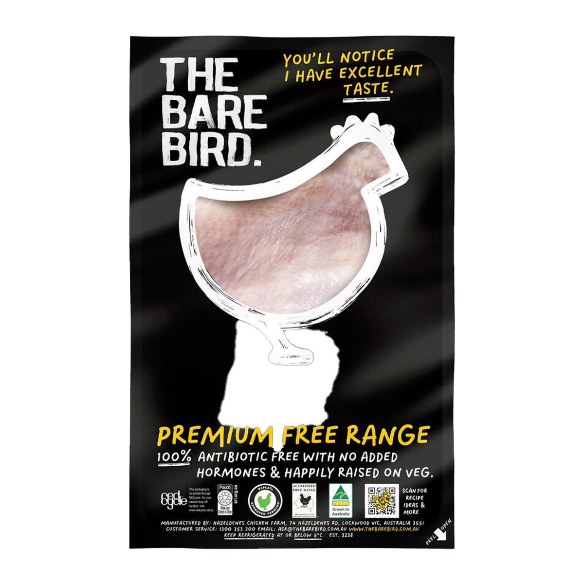 The Bare Bird Free Range Boneless Chicken 800g