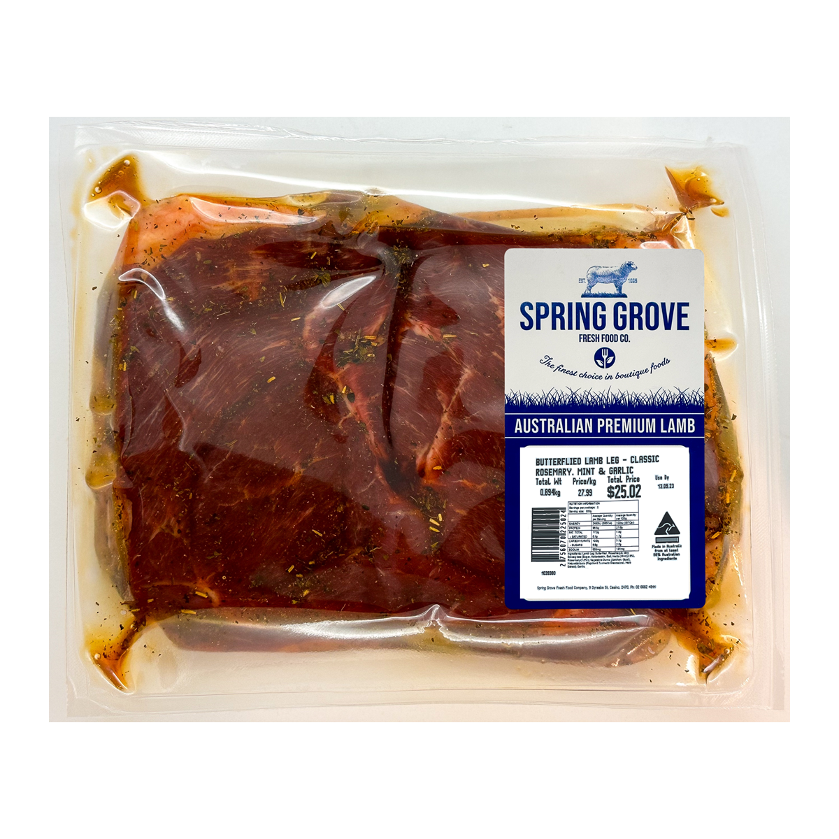 Spring Grove Lamb Leg Butterflied Rosemary Mint and Garlic 750-950g