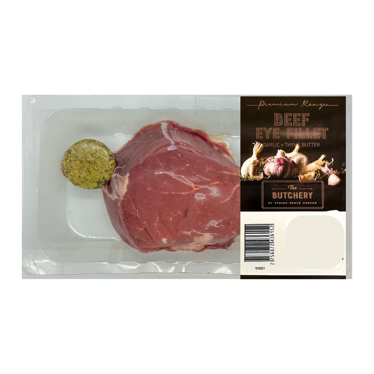 Spring Grove Grain Fed Beef Eye Fillet Steaks with Garlic and Thyme Butter 350-500g