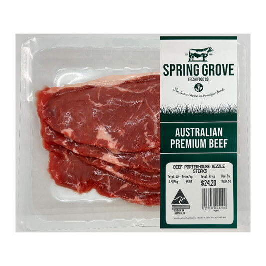 Spring Grove Beef Porterhouse Sizzle Steaks 400-550g