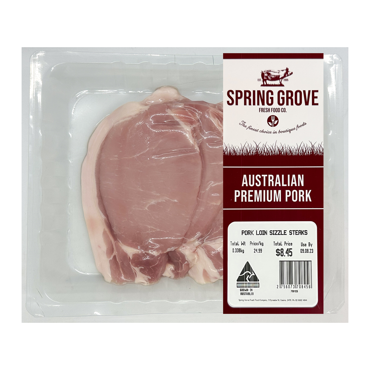 Spring Grove Pork Loin Sizzle Steaks 300g-400g