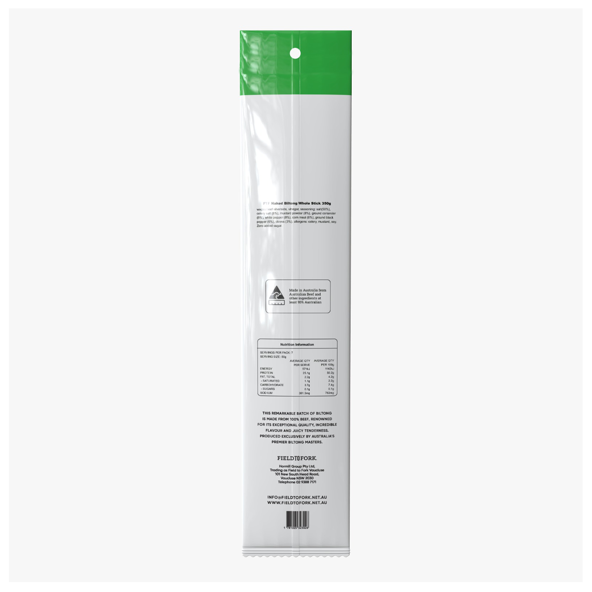 Field To Fork Traditional Whole Biltong Stick 350g