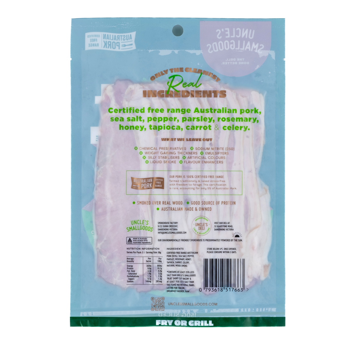 Uncle Smallgoods Natural Short Bacon 150g