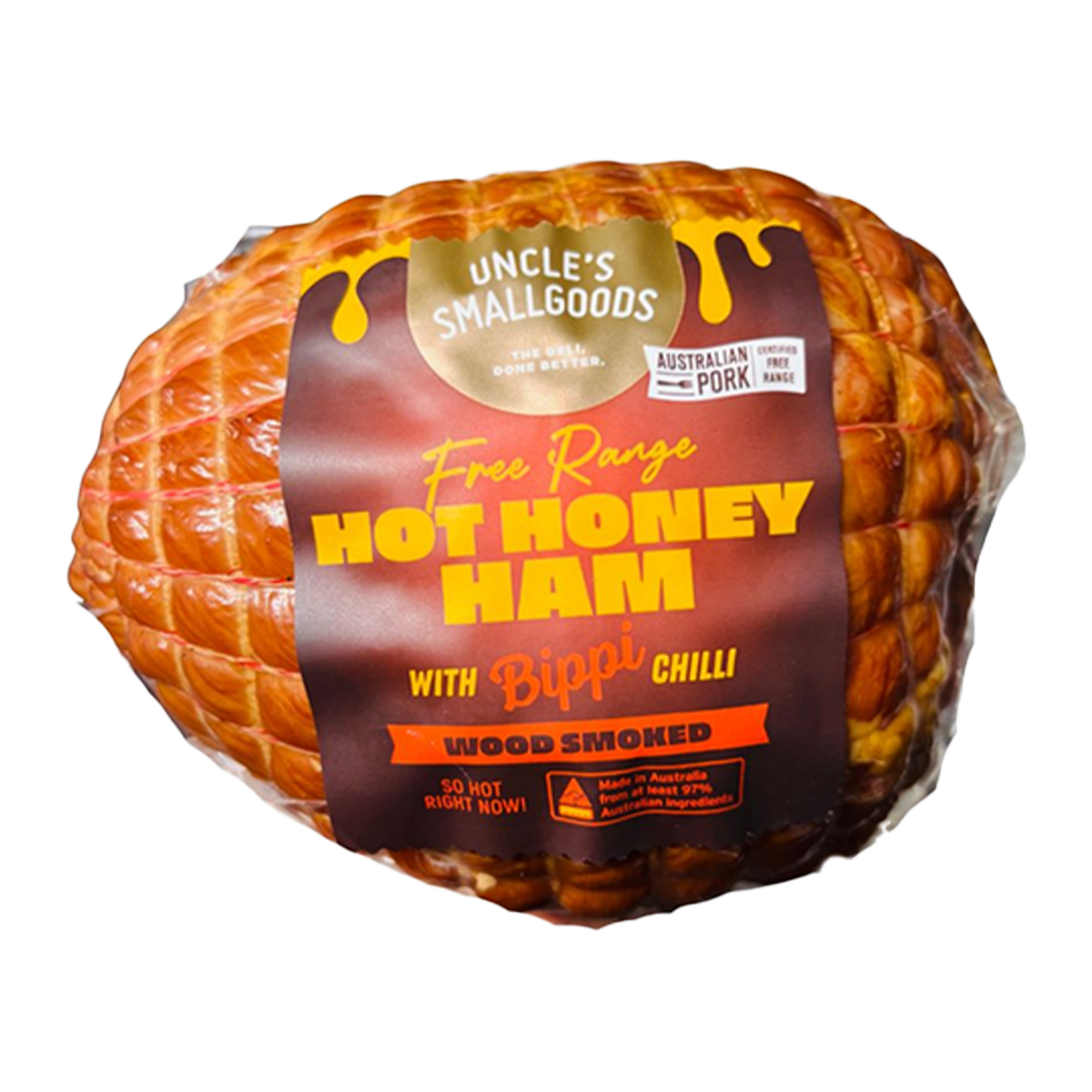 Uncle's Smallgoods Free Range Wood Smoke Hot Honey Ham with Bippi Chilli 900g-1.1kg