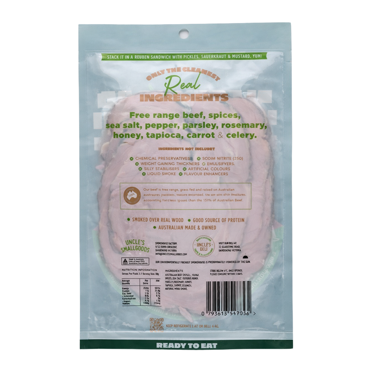 Uncle Smallgoods Nitrite Free Free Range Beef Pastrami 150g