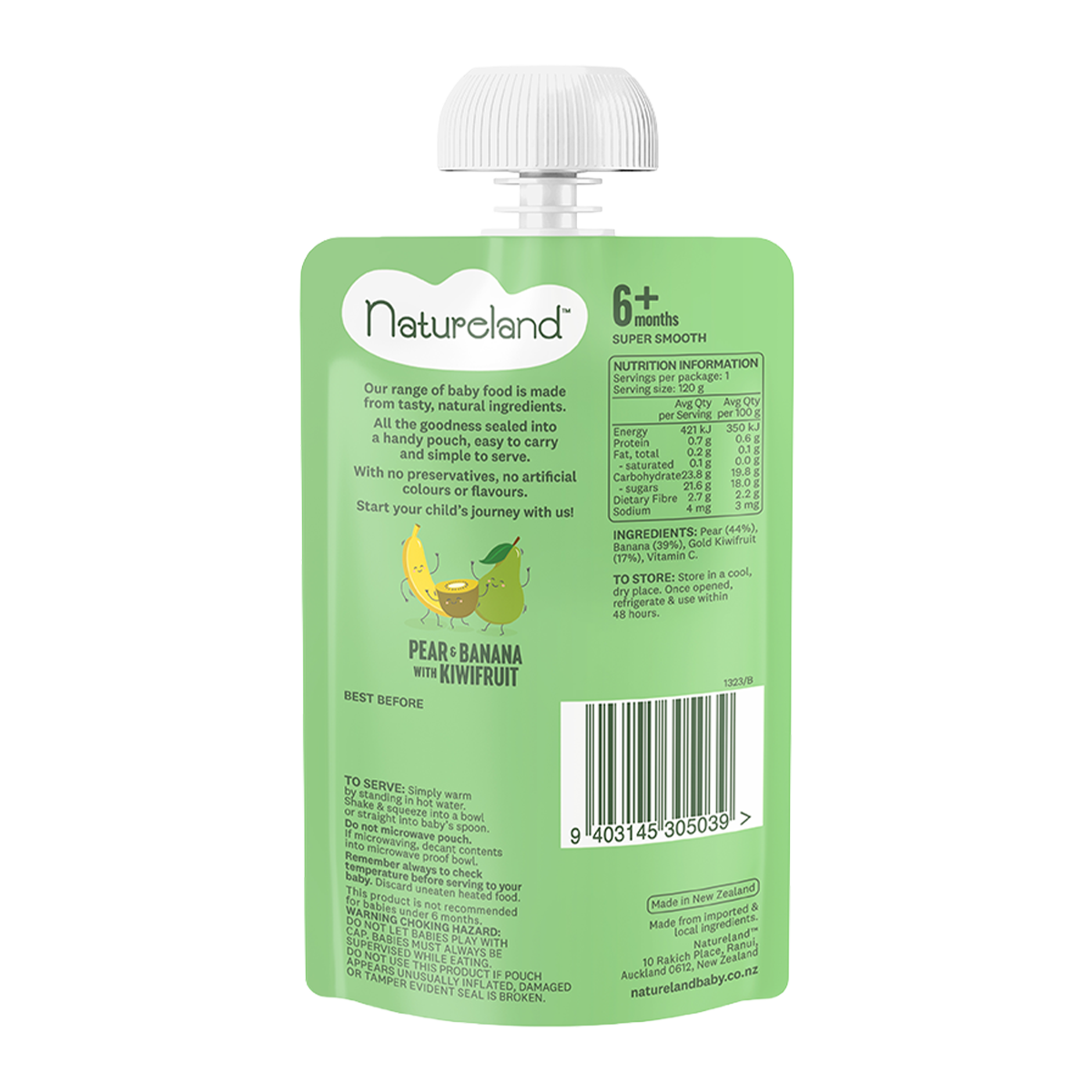 Natureland Fruit Puree Banana and Pear with NZ Kiwifruit 6 Months+ 120g
