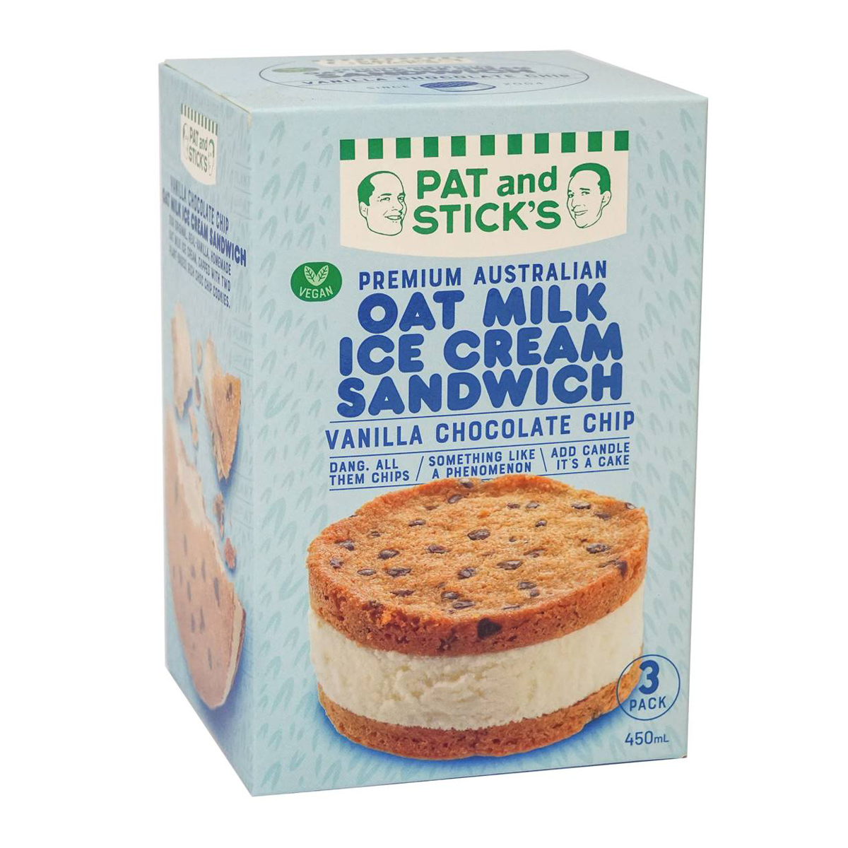 Pat and Stick's Vegan Vanilla Chocolate Chip Sandwhich x3 280g