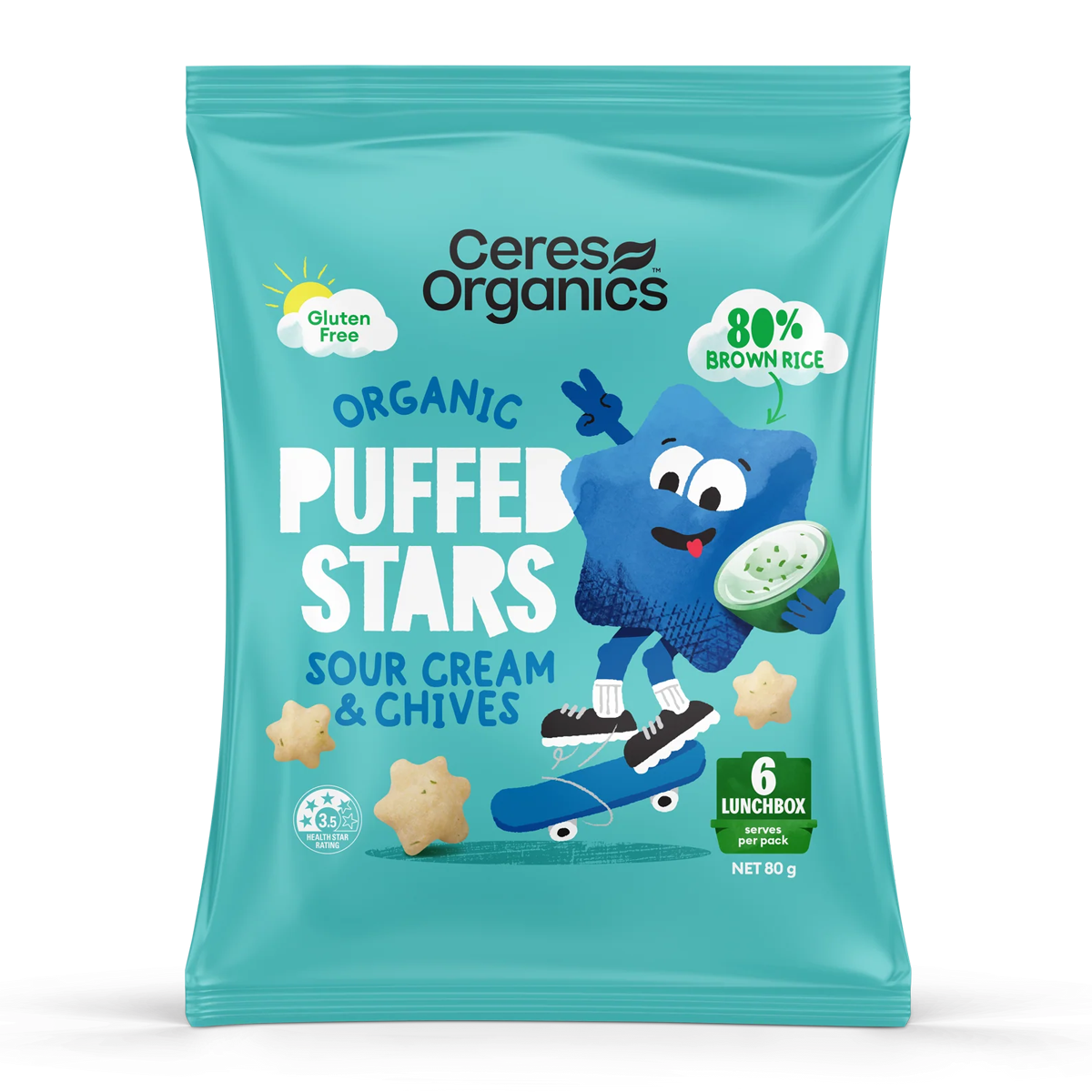 Ceres Organics Puffed Stars Sour Cream & Chives 80g