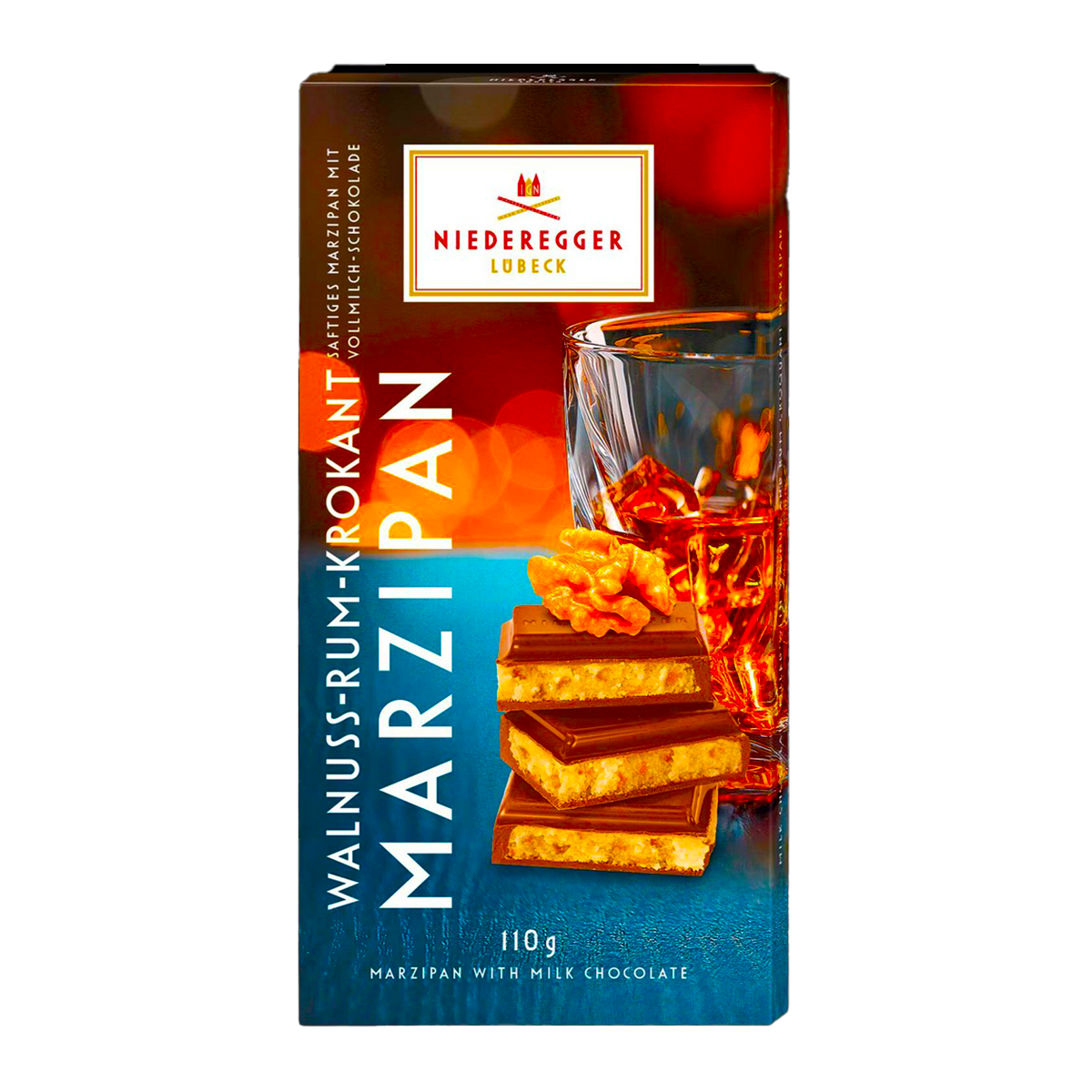 Niederegger Marzipan Bar Walnut Rum Milk Chocolate 110g