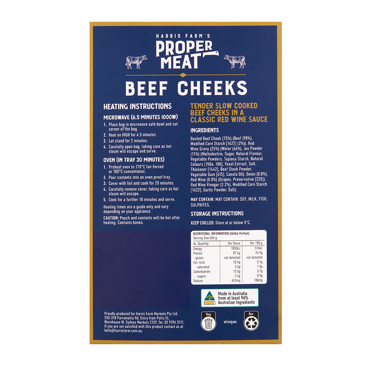 Proper Meat Beef Cheeks in Red Wine Gravy 700-1kg
