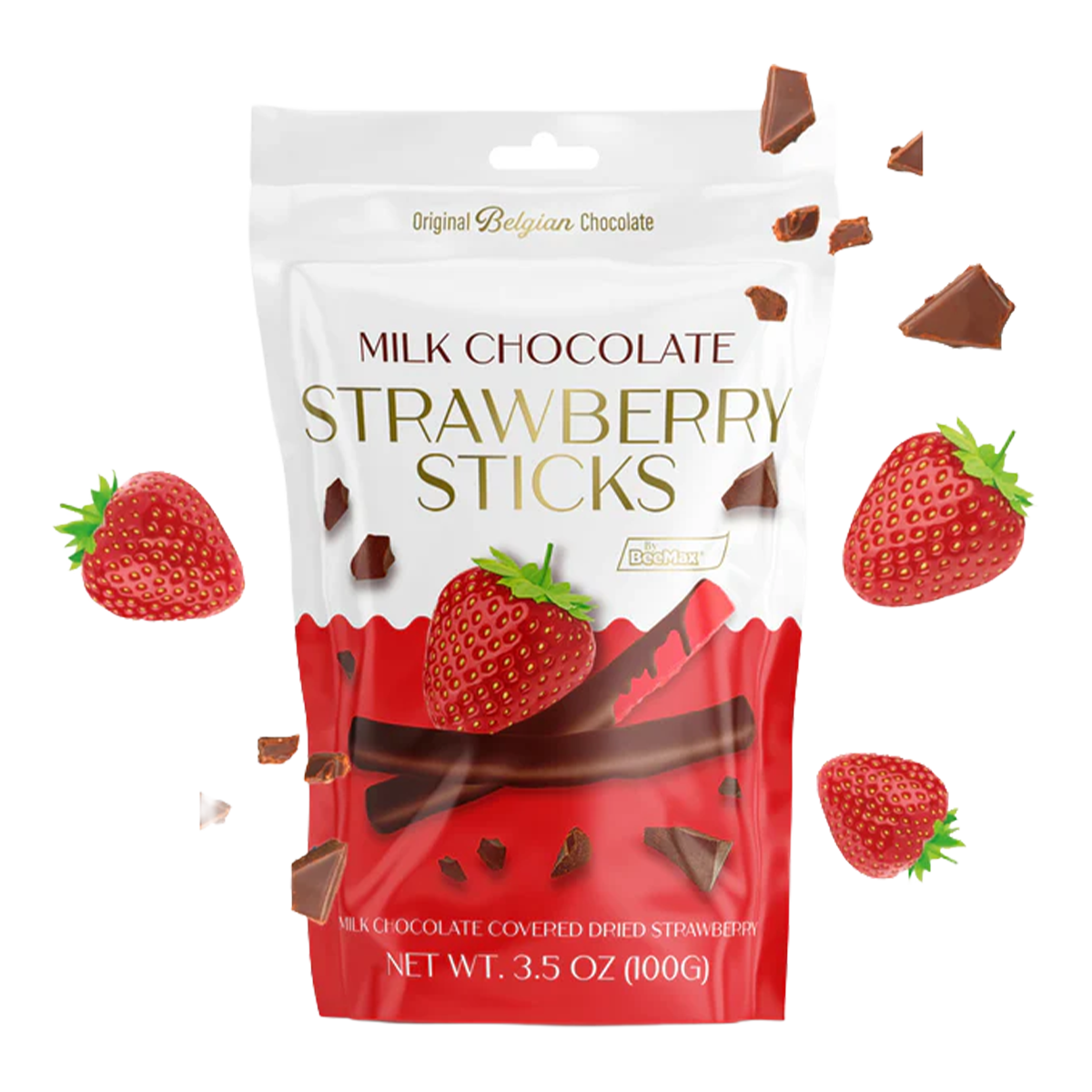 Beemax Milk Chocolate Strawberry Sticks 100g