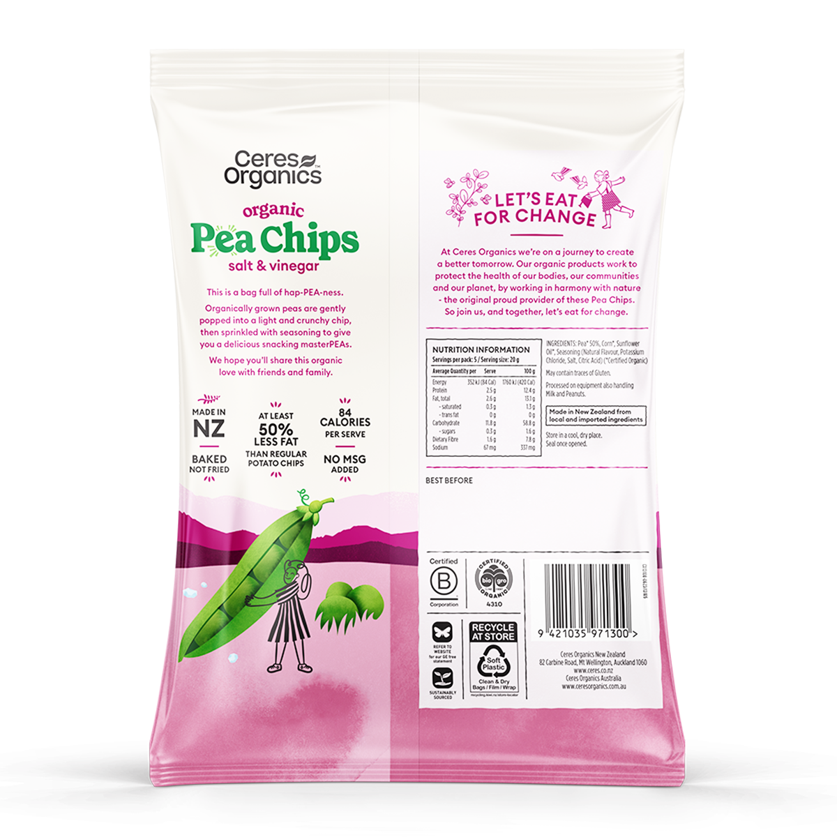 Ceres Organic Pea Chips Salt & Vinegar 100g
