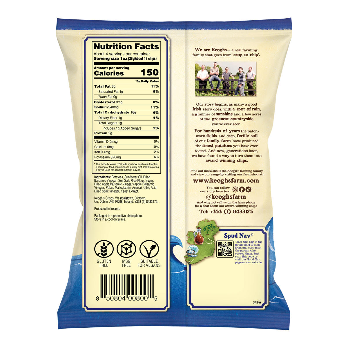 Keoghs Atlantic Sea Salt & Sweet Irish Vinegar Chips 125g