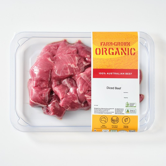 Farm Grown Organic Diced Beef 450g