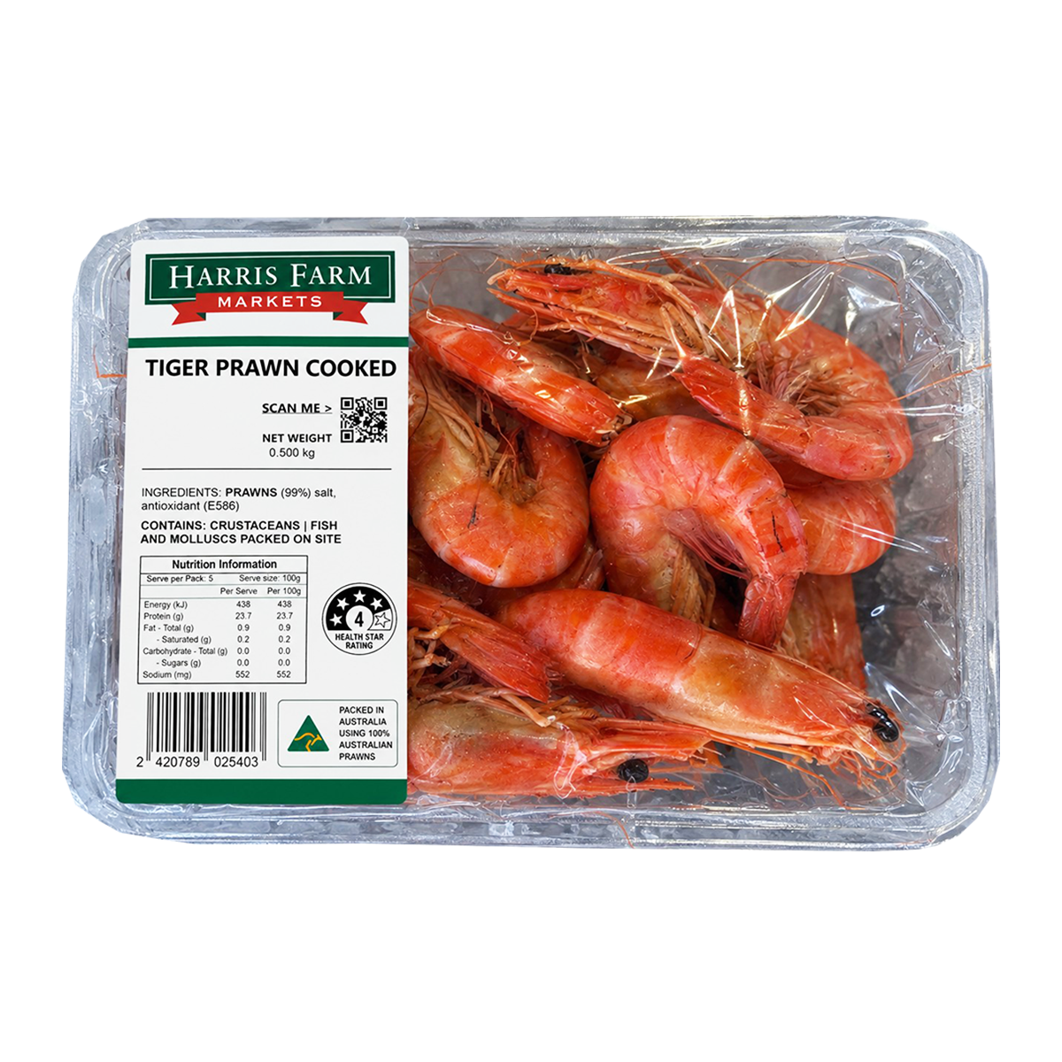 Harris Farm Cooked Tiger Prawns Large min 500g