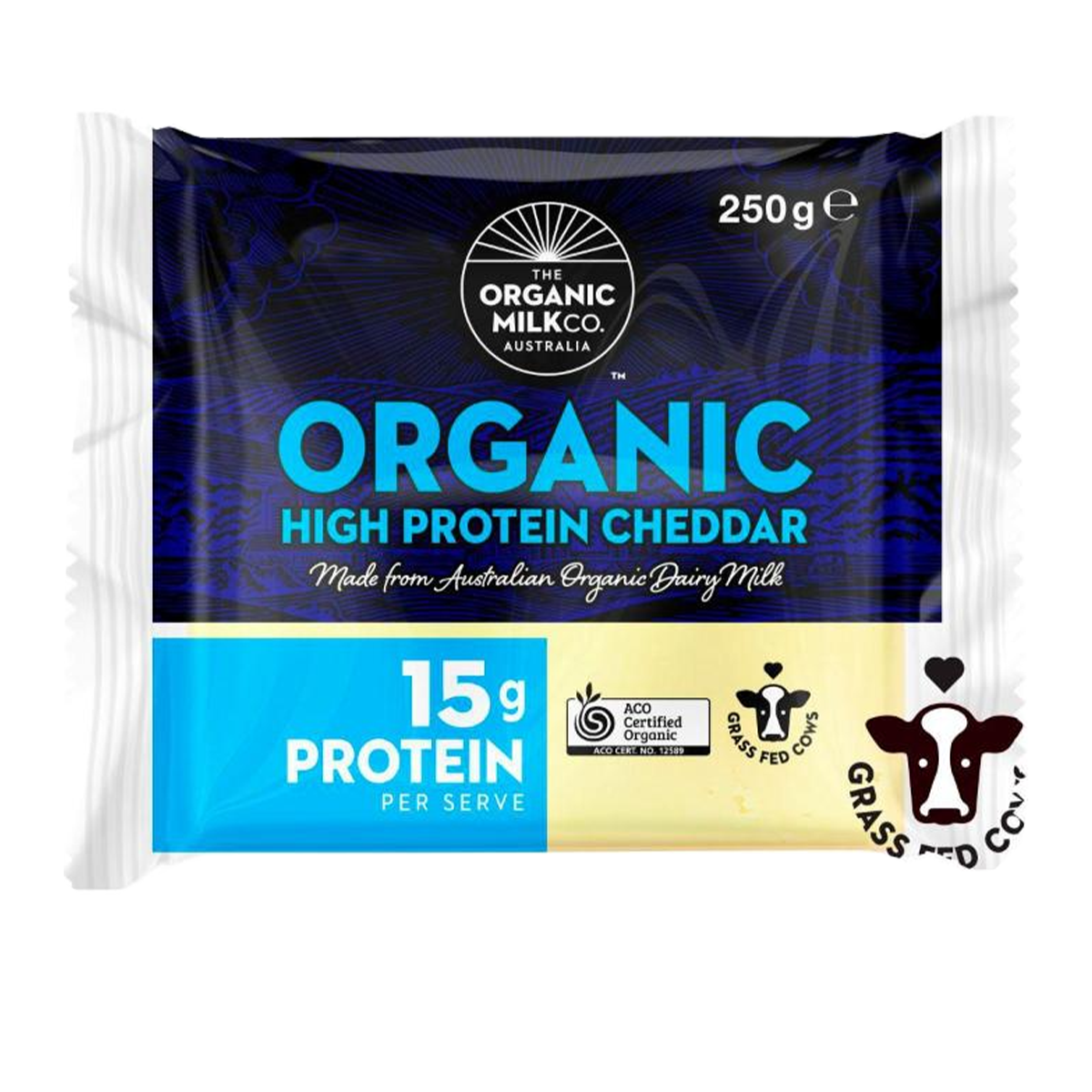 The Organic Milk Co. High Protein Cheddar Block Cheese 250g | Harris Farm Markets Online