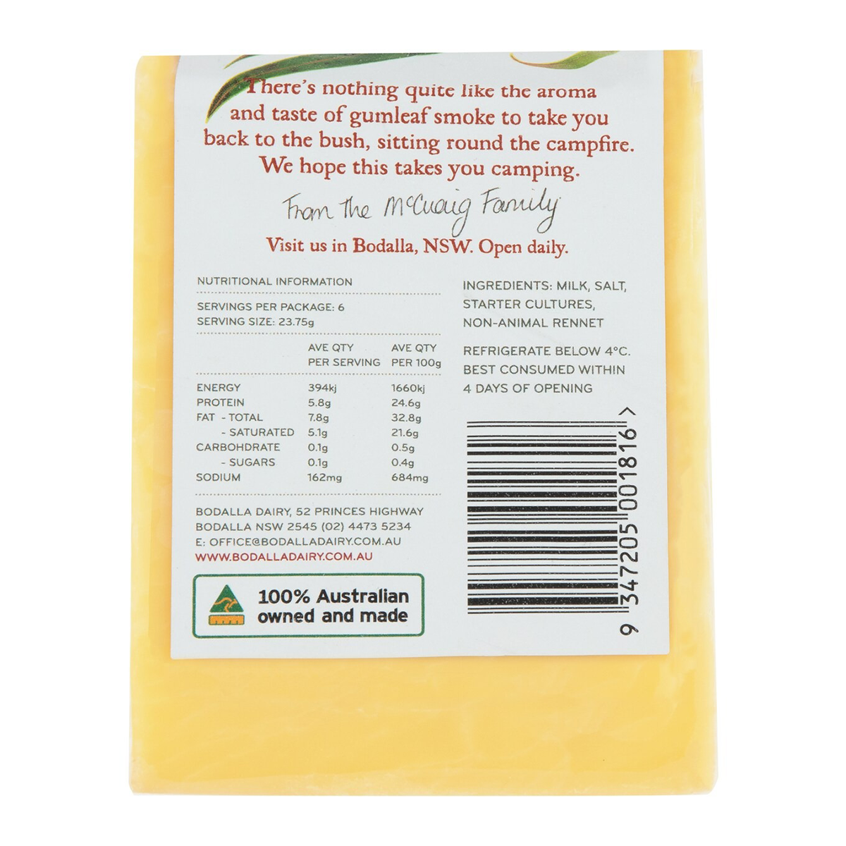 Bodalla Gum Leaf Smoked Cheddar Cheese 150g