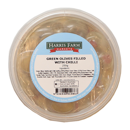 Harris Farm Green Olives with Chilli 250g