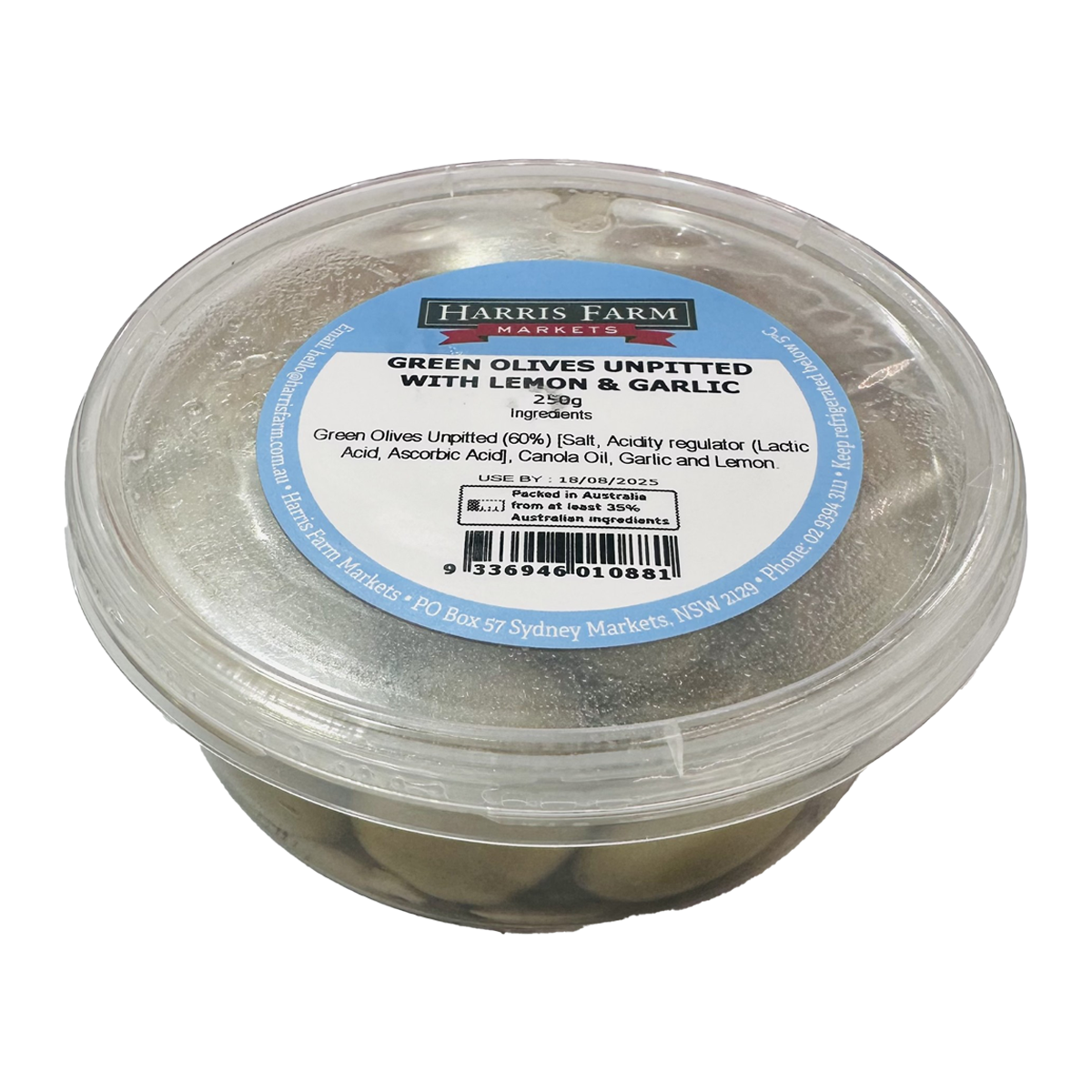 Harris Farm Green Olives Lemon & Garlic 250g