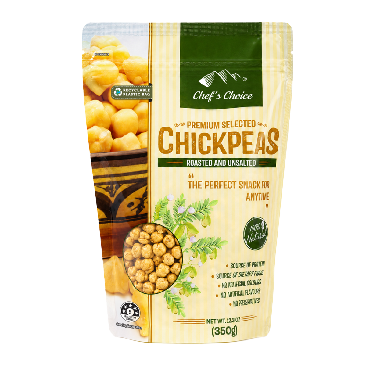 Chef's Choice Roasted and Unsalted Chickpeas 350g