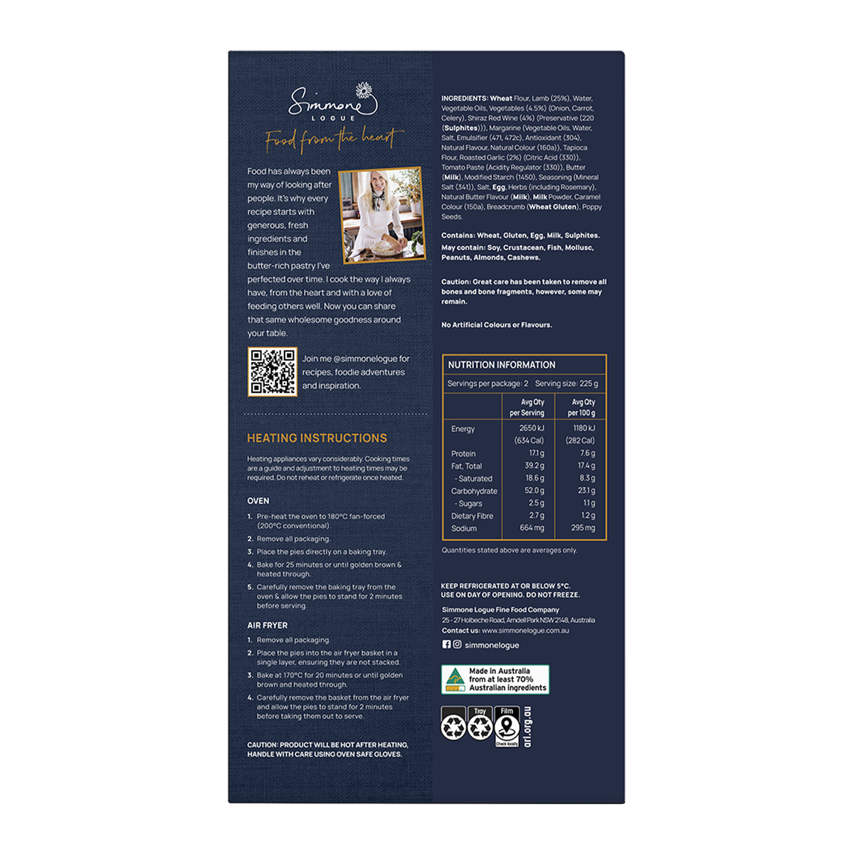 Simmone Logue Lamb, Vegetable & Rosemary Pie x2 450g