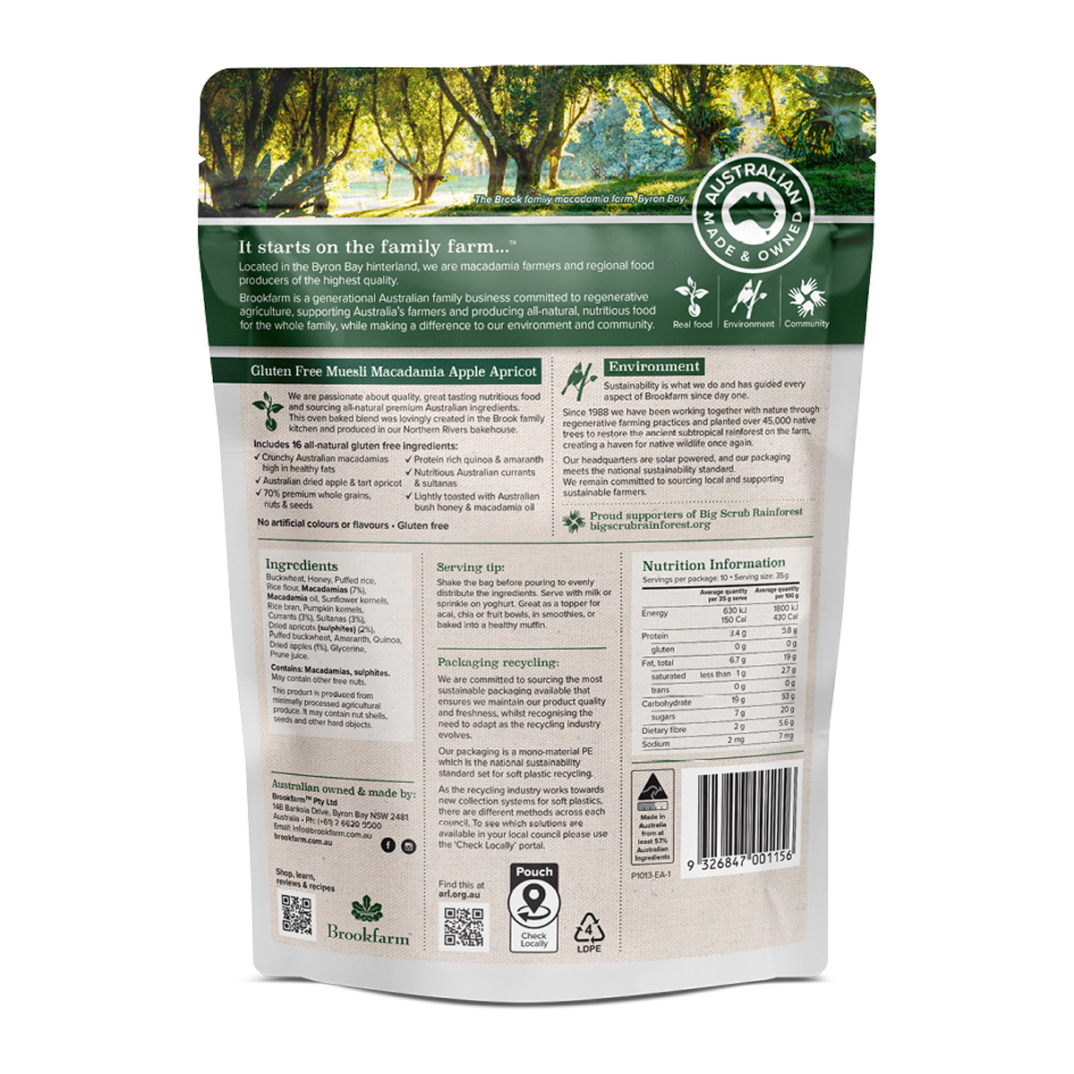 Brookfarm Gluten Free Apple Apricot Macadamia Muesli 350g