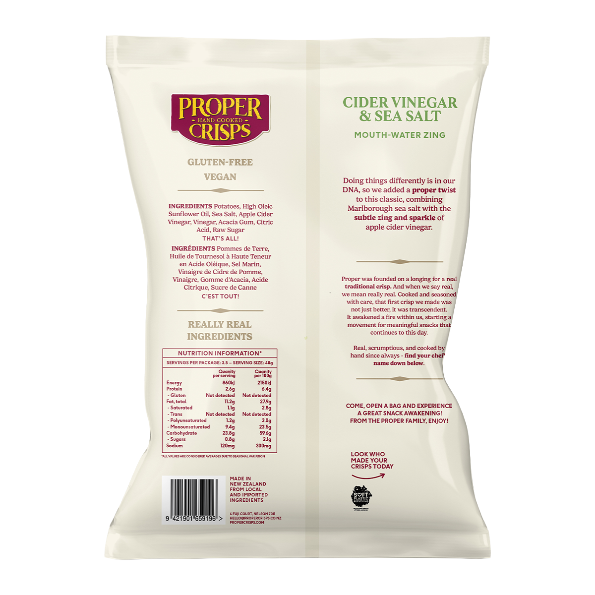 Proper Crisps Cider Vinegar and Sea Salt Chips 140g