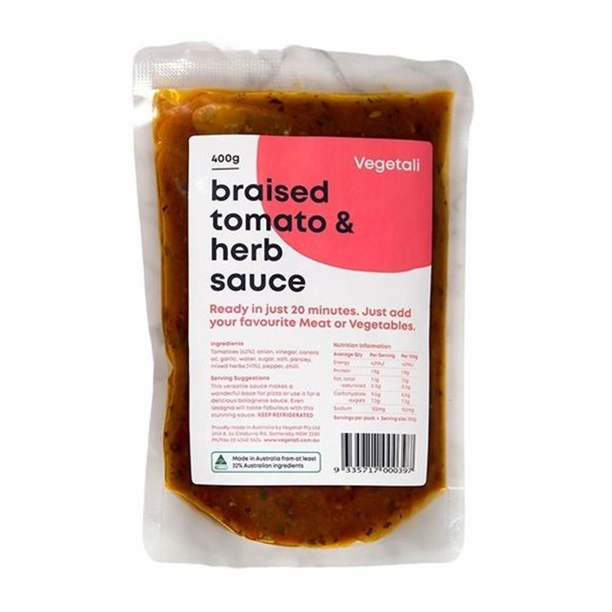 Vegetali Braised Tomato & Herb Sauce 400g