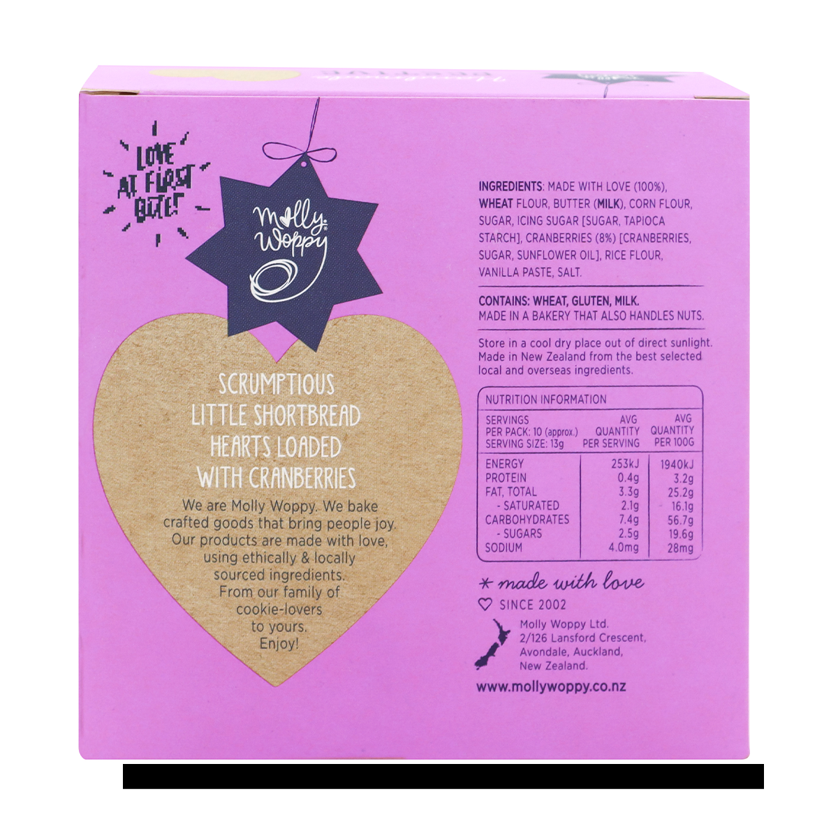 Molly Woppy Shortbread Hearts Cranberry 130g
