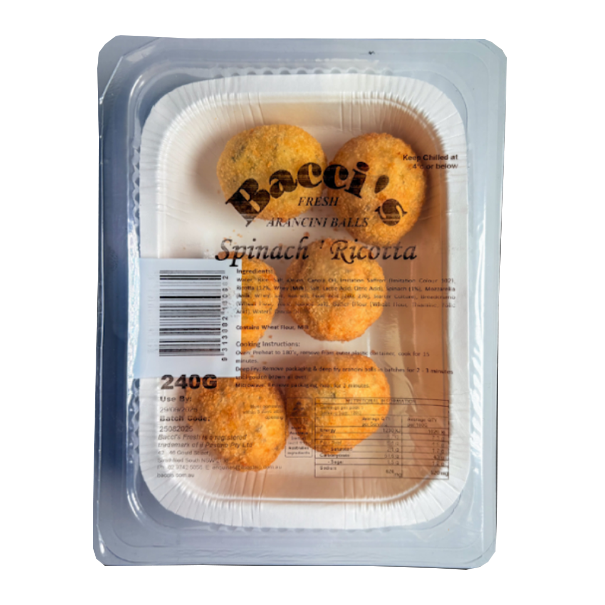 Bacci's Fresh Arancini Balls Spinach Ricotta 240g